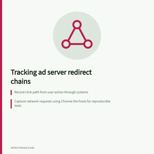 Tracking ad server redirect chains: Record click path from user action through systems; Capture network requests using Chrome DevTools for reproducible tests; Document each handoff: publisher, advertiser, assets, trackers and final destination. Documenting ad server redirect chains